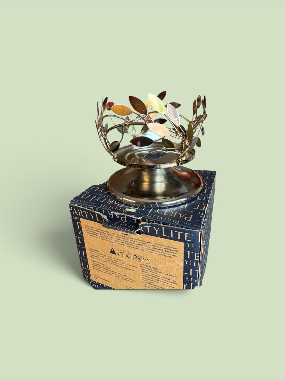 PartyLite Shimmering Leaves Pedestal Jar 3-Wick Candle Holder